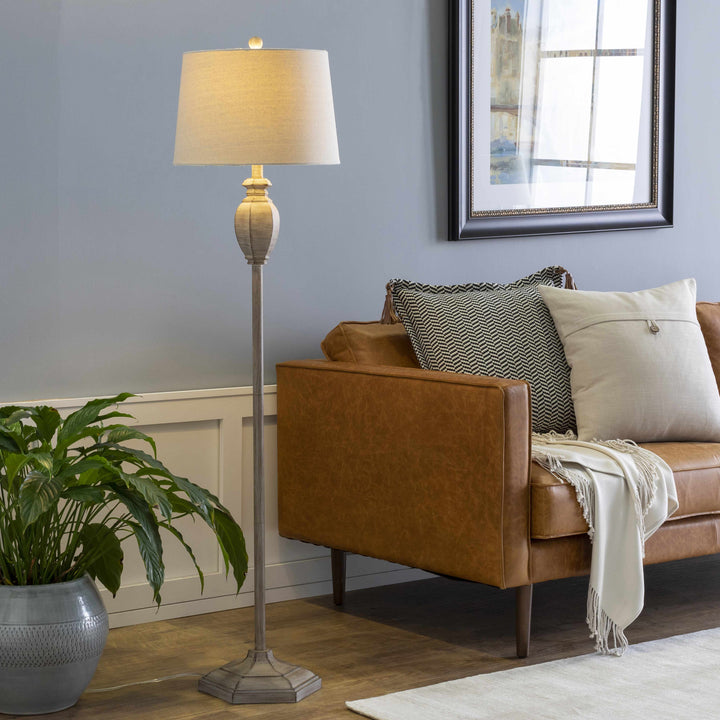 Esmeralda Gray & Beige Resin Floor Lamp – Traditional Accent Lighting with Linen Shade