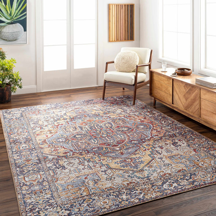 Estevan Transitional Colorful Blue And Beige Area Rug - The Rug Decor