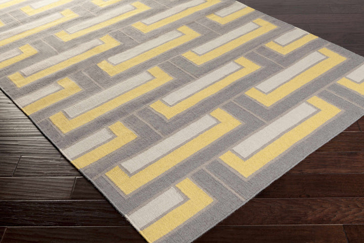 Etlan Modern Style Gray And Yellow Hand Woven Wool Area Rug