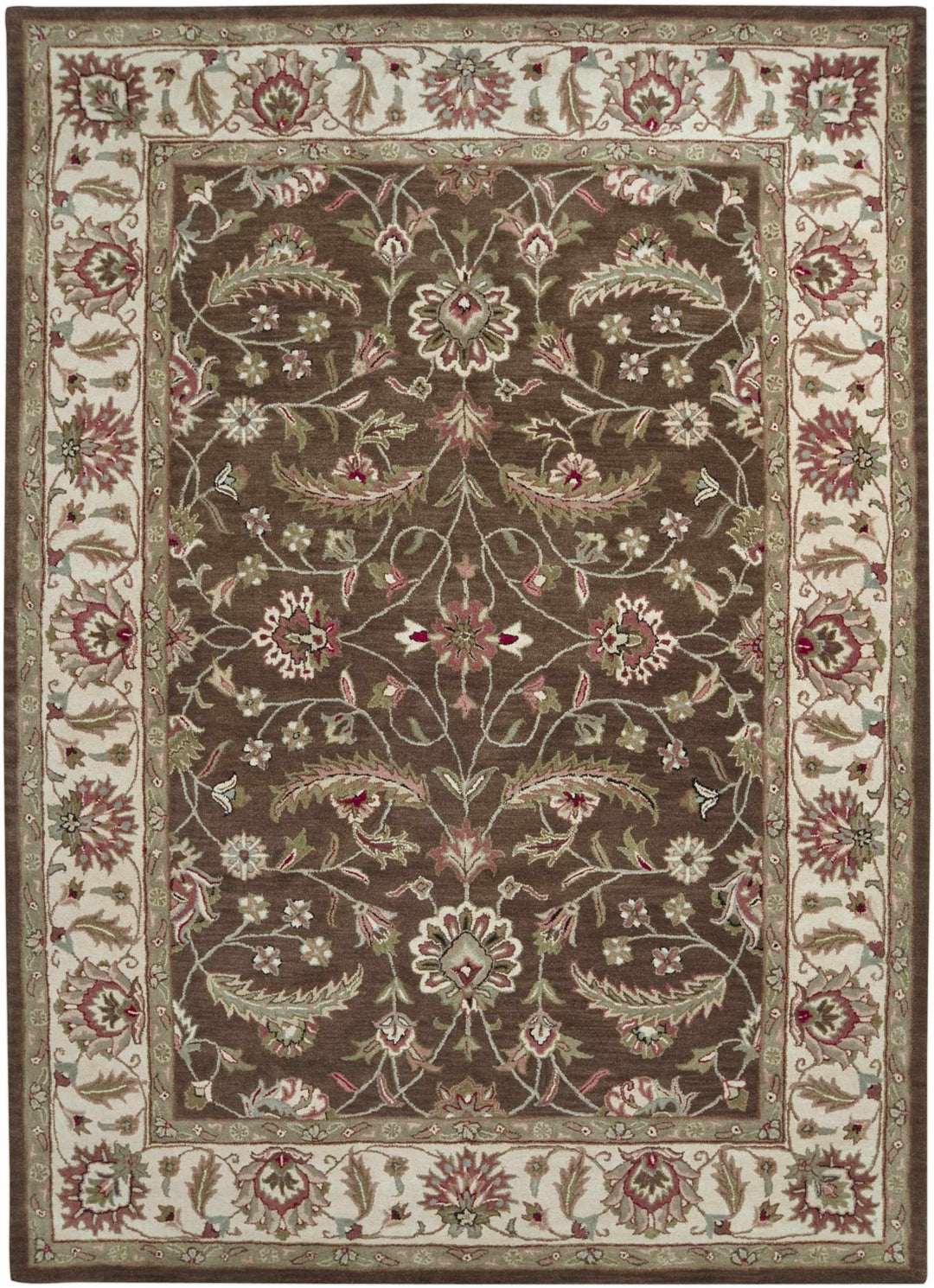 Eupora Traditional Floral Brown And Beige Wool Rug - The Rug Decor