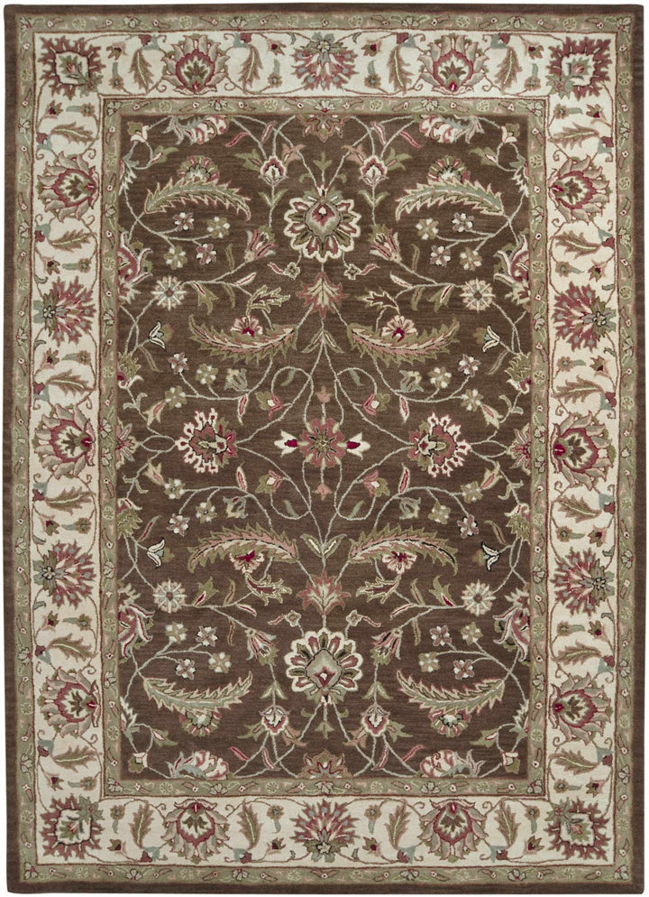 Eupora Traditional Floral Brown And Beige Wool Rug - The Rug Decor