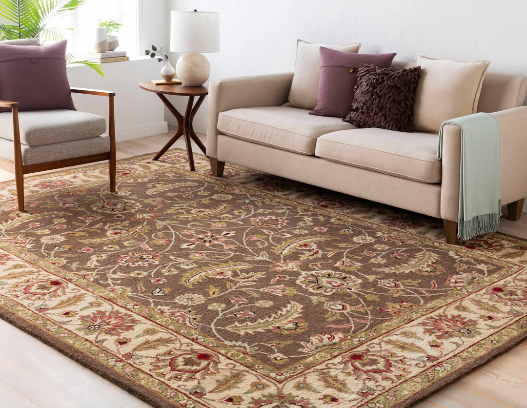 Eupora Traditional Floral Brown And Beige Wool Rug - The Rug Decor