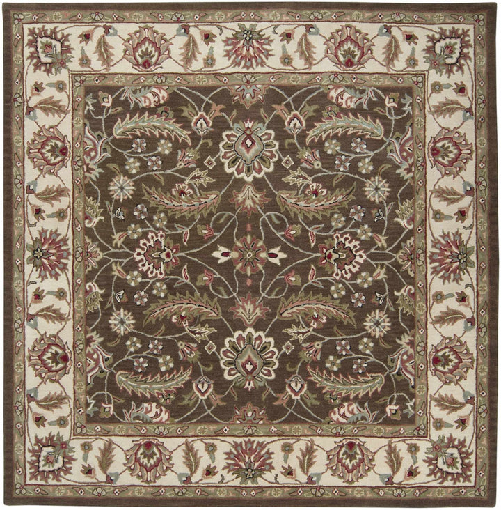 Eupora Traditional Floral Brown And Beige Wool Rug - The Rug Decor