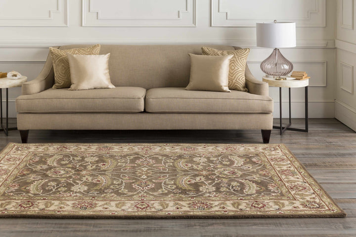 Eupora Traditional Floral Brown And Beige Wool Rug - The Rug Decor