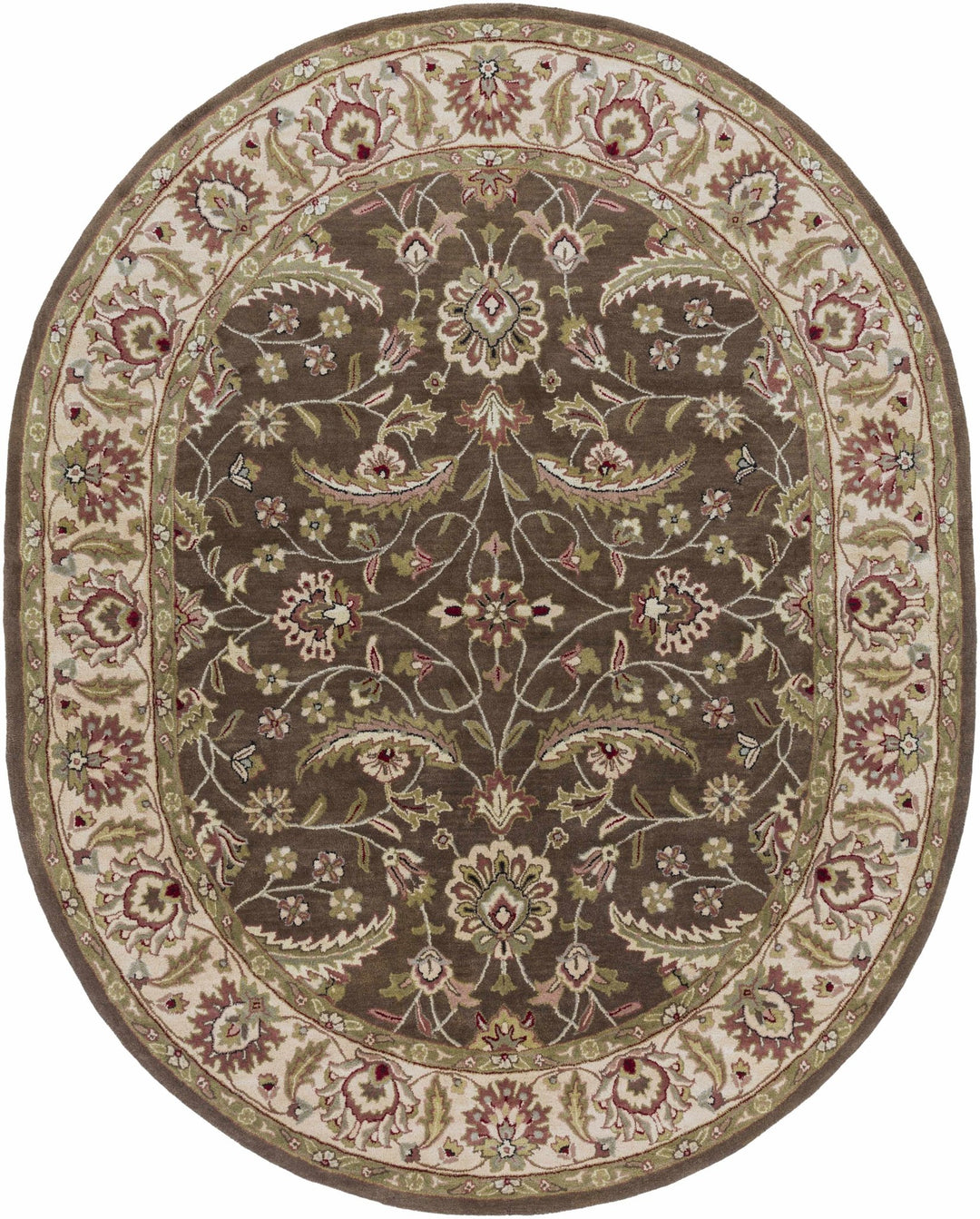 Eupora Traditional Floral Brown And Beige Wool Rug - The Rug Decor