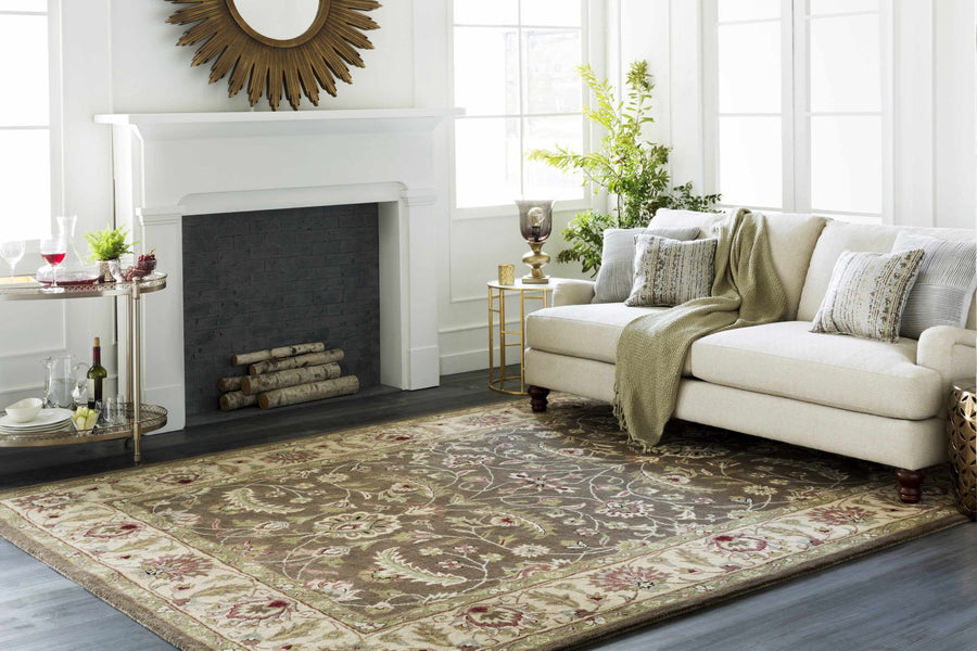 Eupora Traditional Floral Brown And Beige Wool Rug - The Rug Decor