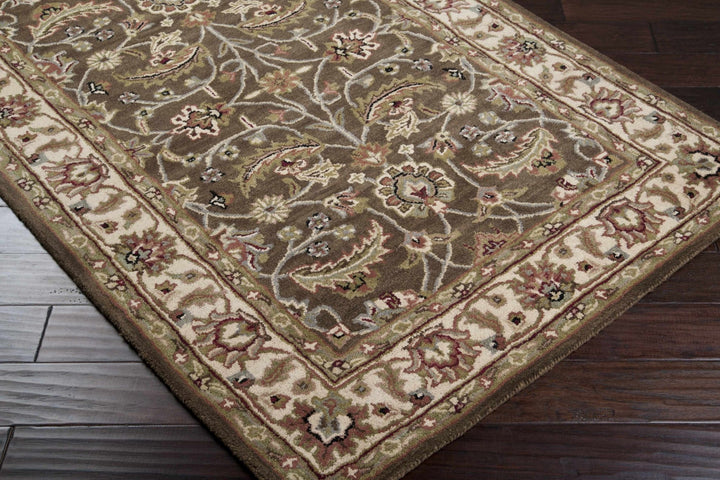 Eupora Traditional Floral Brown And Beige Wool Rug - The Rug Decor