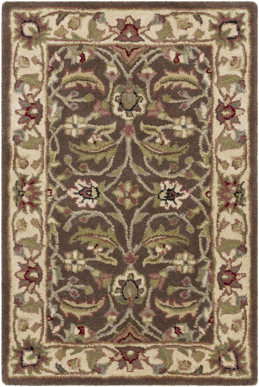 Eupora Traditional Floral Brown And Beige Wool Rug - The Rug Decor