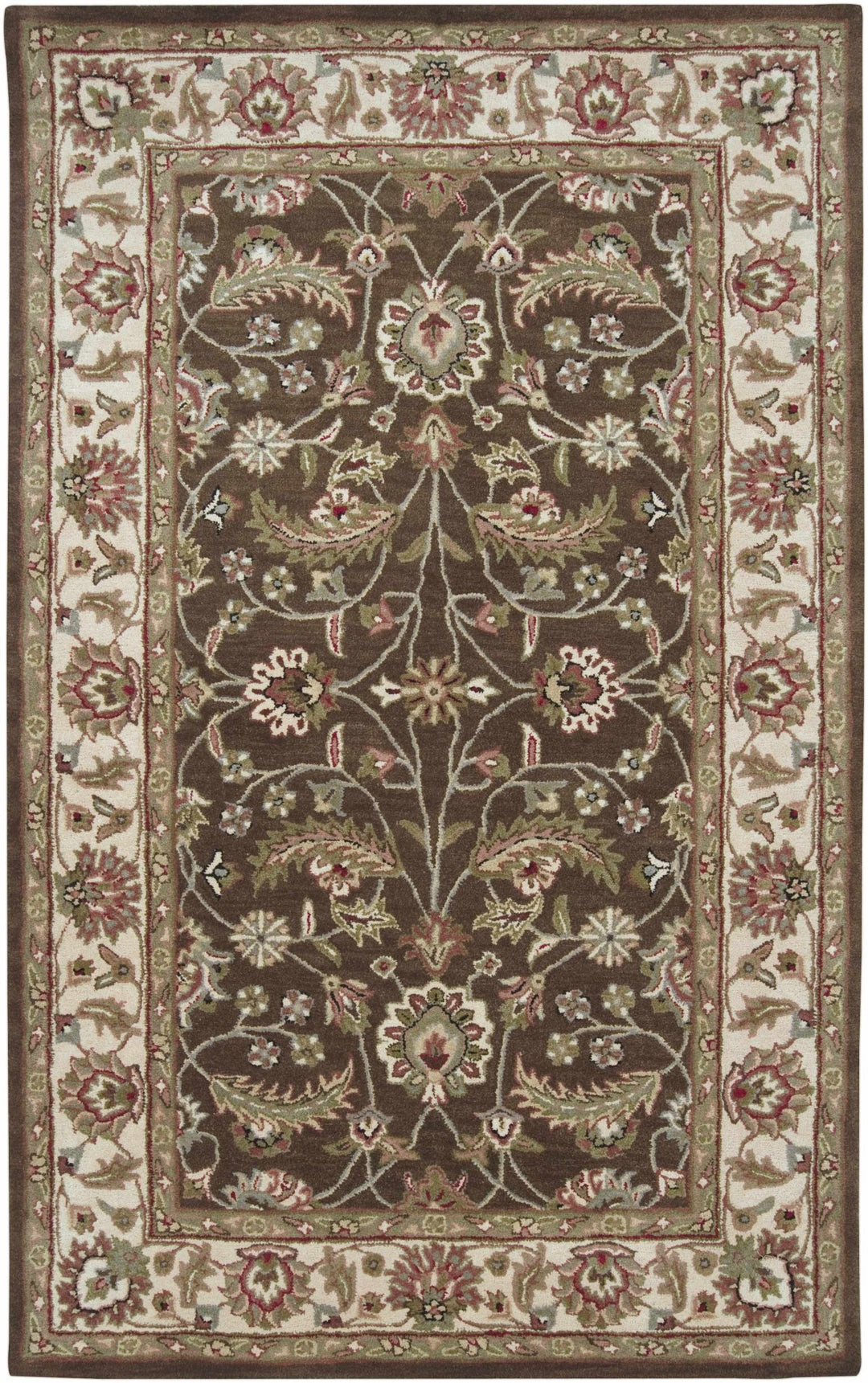 Eupora Traditional Floral Brown And Beige Wool Rug - The Rug Decor