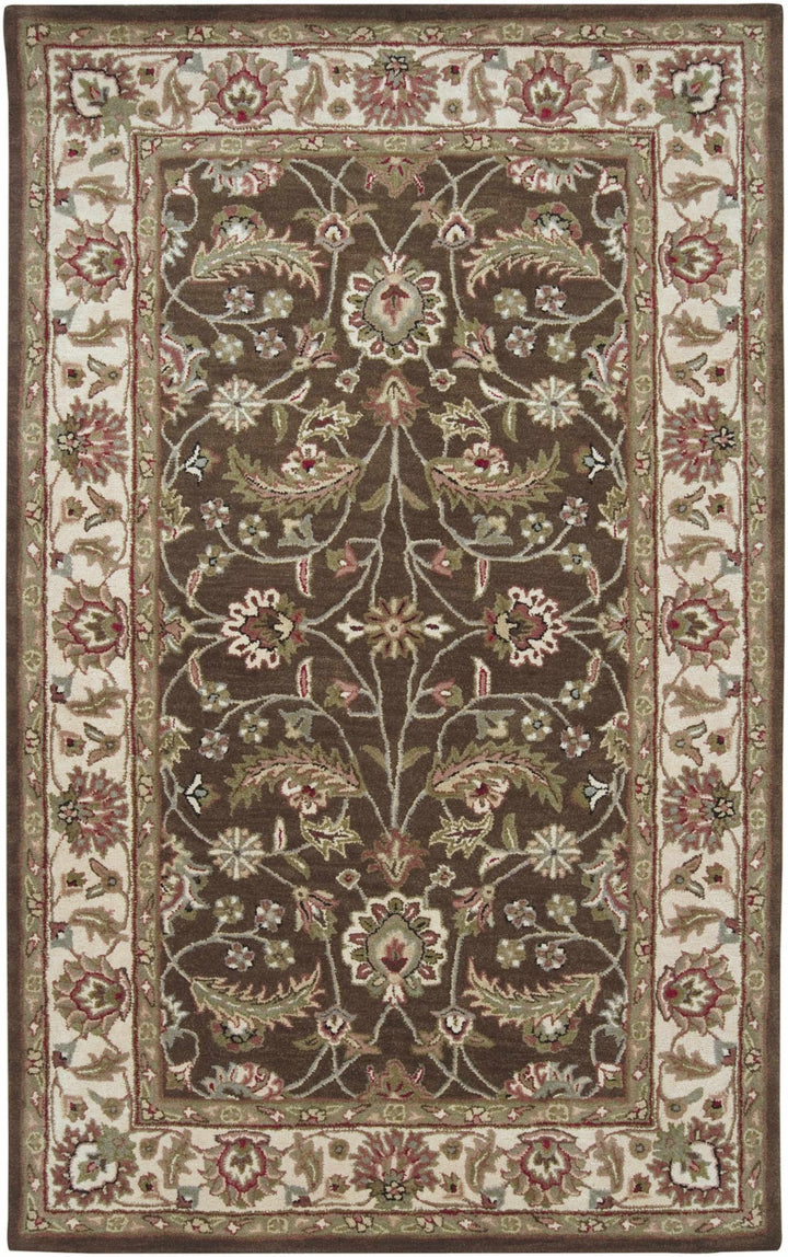 Eupora Traditional Floral Brown And Beige Wool Rug - The Rug Decor