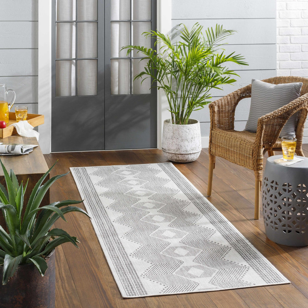 Evana Modern Geometric Design Gray And Off White Area Rug - The Rug Decor