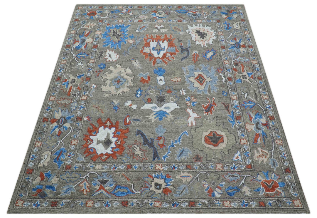 Eve Custom Made Traditional Gray Oushak Hand Tufted wool rug - The Rug Decor