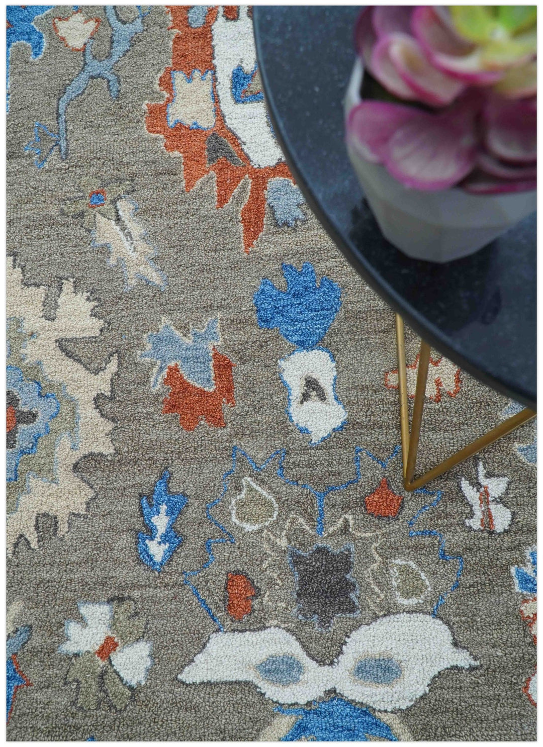 Eve Custom Made Traditional Gray Oushak Hand Tufted wool rug - The Rug Decor