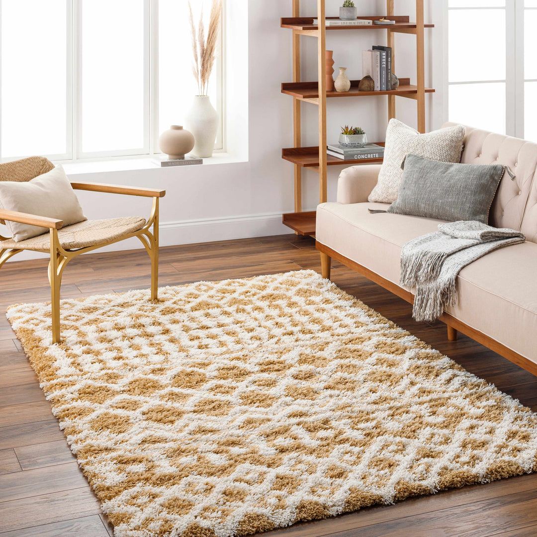 Evely Contemporary Style Camel And Ivory Area Rug