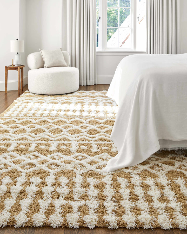 Evely Contemporary Style Camel And Ivory Area Rug