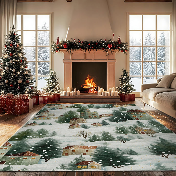 Evolin Christmas Green Machine Washable Cotton Area Rug - The Rug Decor