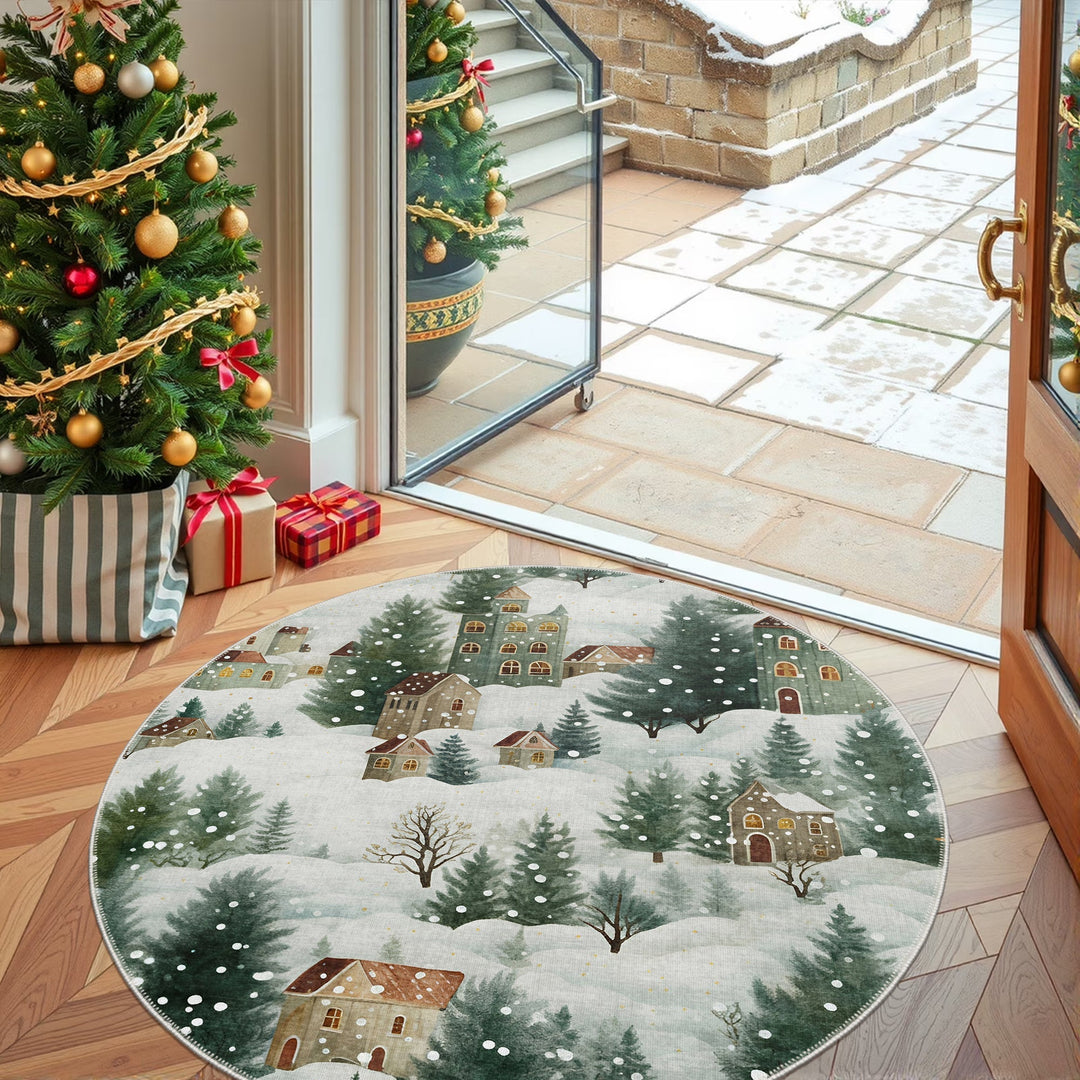 Evolin Christmas Green Machine Washable Cotton Area Rug - The Rug Decor