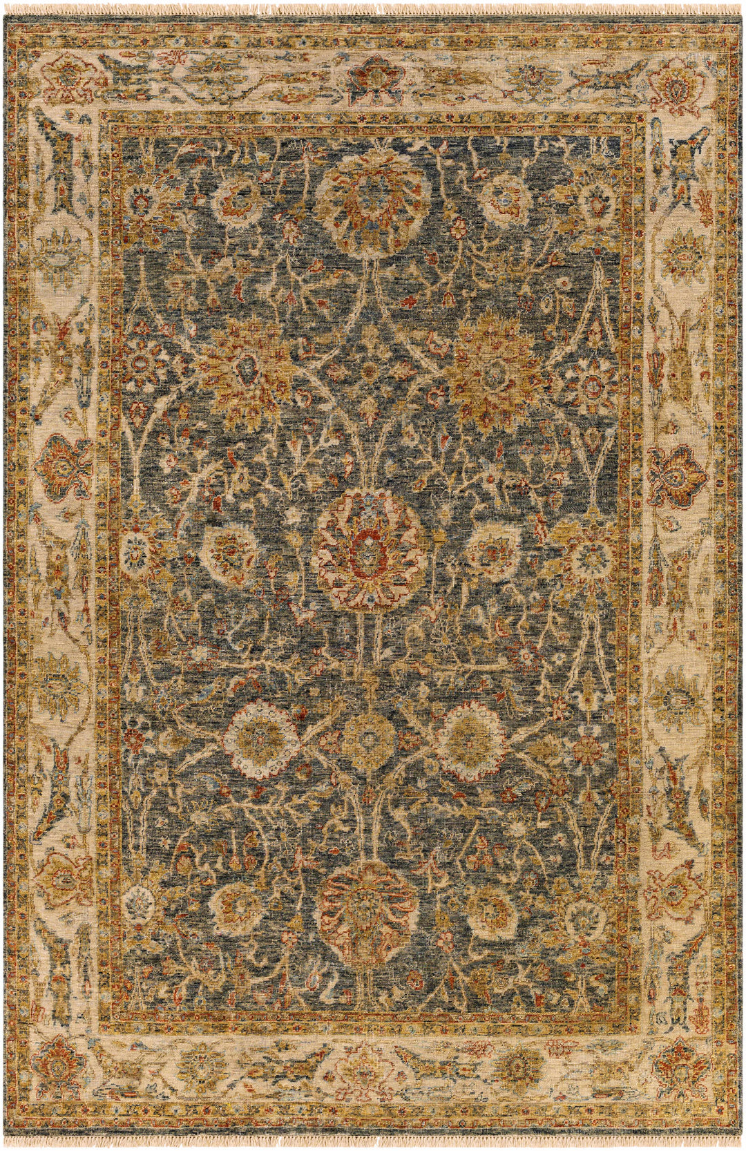 Ewhurst Beige And Charcoal Traditional Floral Design Area Rug