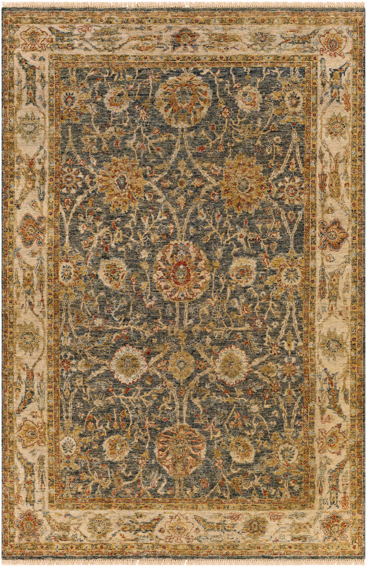 Ewhurst Beige And Charcoal Traditional Floral Design Area Rug