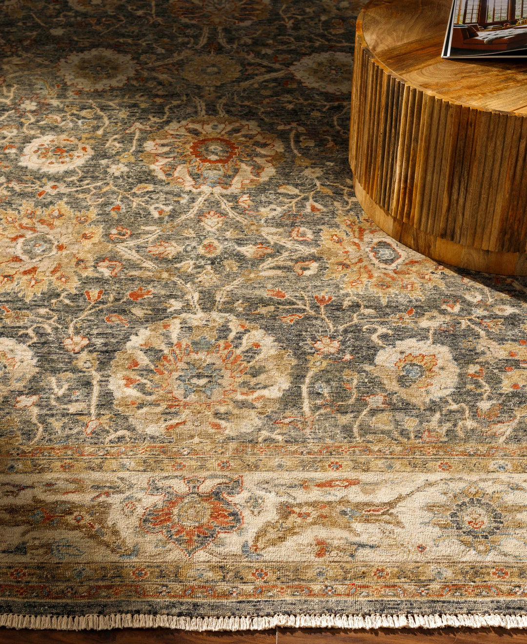Ewhurst Beige And Charcoal Traditional Floral Design Area Rug