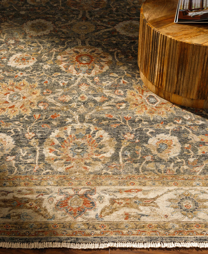 Ewhurst Beige And Charcoal Traditional Floral Design Area Rug