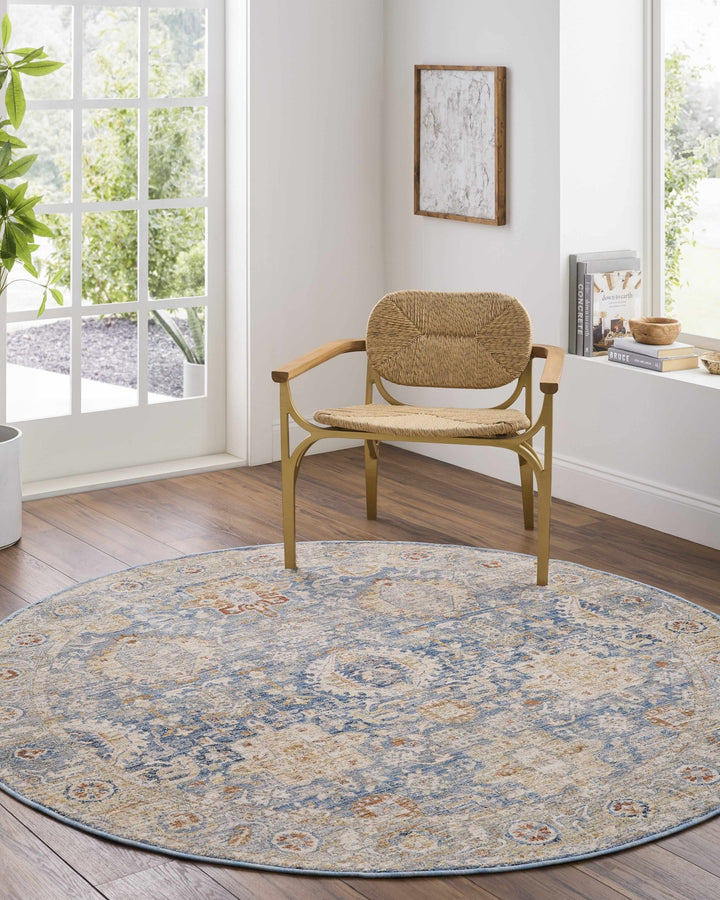 Eytan Beige And Blue Traditional Style Washed out Area Rug - The Rug Decor