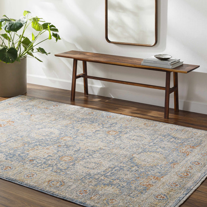 Eytan Beige And Blue Traditional Style Washed out Area Rug - The Rug Decor