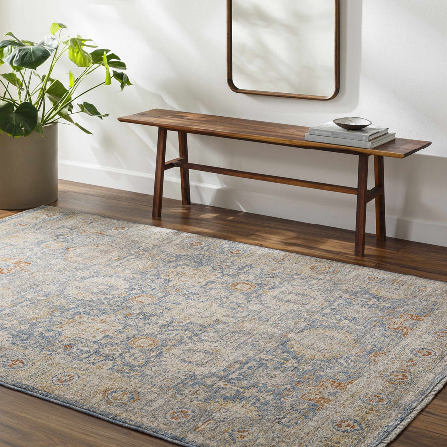Eytan Beige And Blue Traditional Style Washed out Area Rug - The Rug Decor