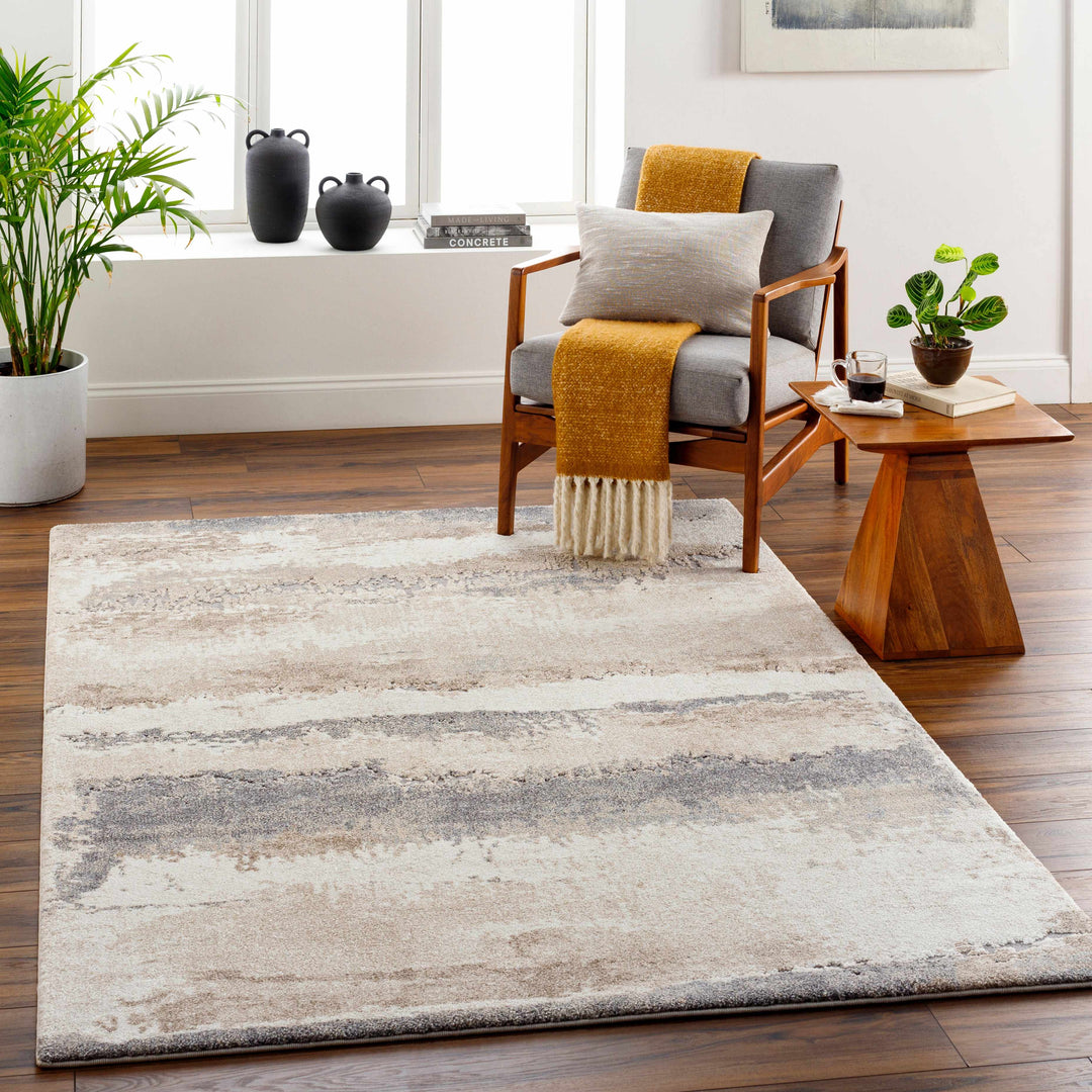 Ezell Modern Abstract Design Beige And Gray Rug