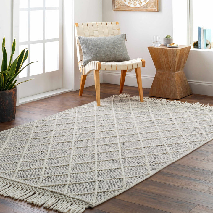Ezria Modern Geometric Design Ivory And Black Hand Woven Wool Rug - The Rug Decor