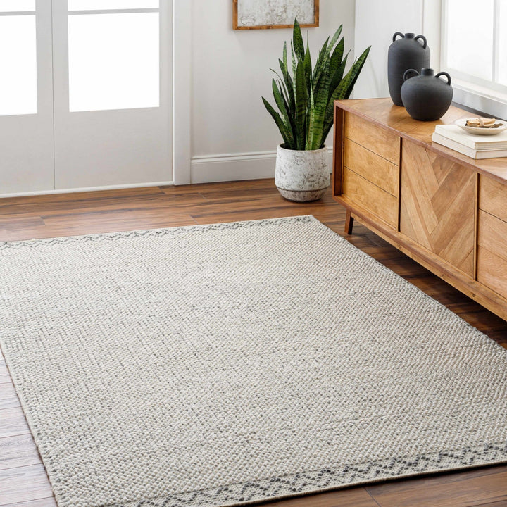 Fadia Modern Geometrical Ivory And Gray Hand Woven Area Rug - The Rug Decor