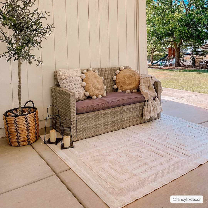 Yves Modern Geometric Design Cream Outdoor Rug