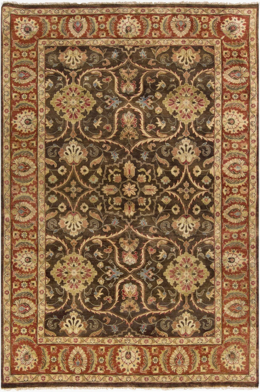Fate Traditional Brown And Red Hand Knotted Area Rug - The Rug Decor