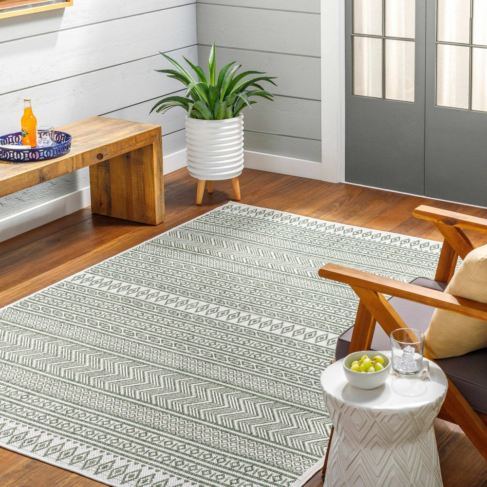 Fenny Modern Style Green And Ivory Outdoor Area Rug - The Rug Decor