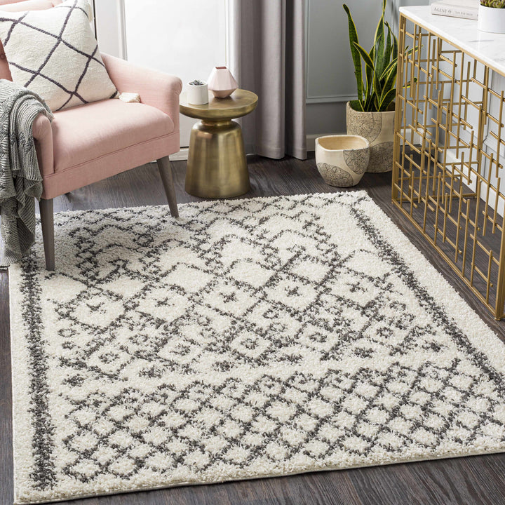 Fenstanton Modern Geometrical Design Ivory And Charcoal Area Rug