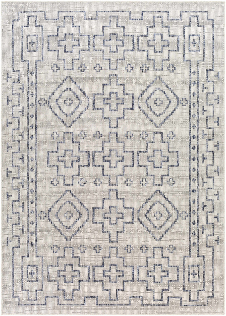 Fernway Contemporary Geometrical Ivory And Blue Rug - The Rug Decor