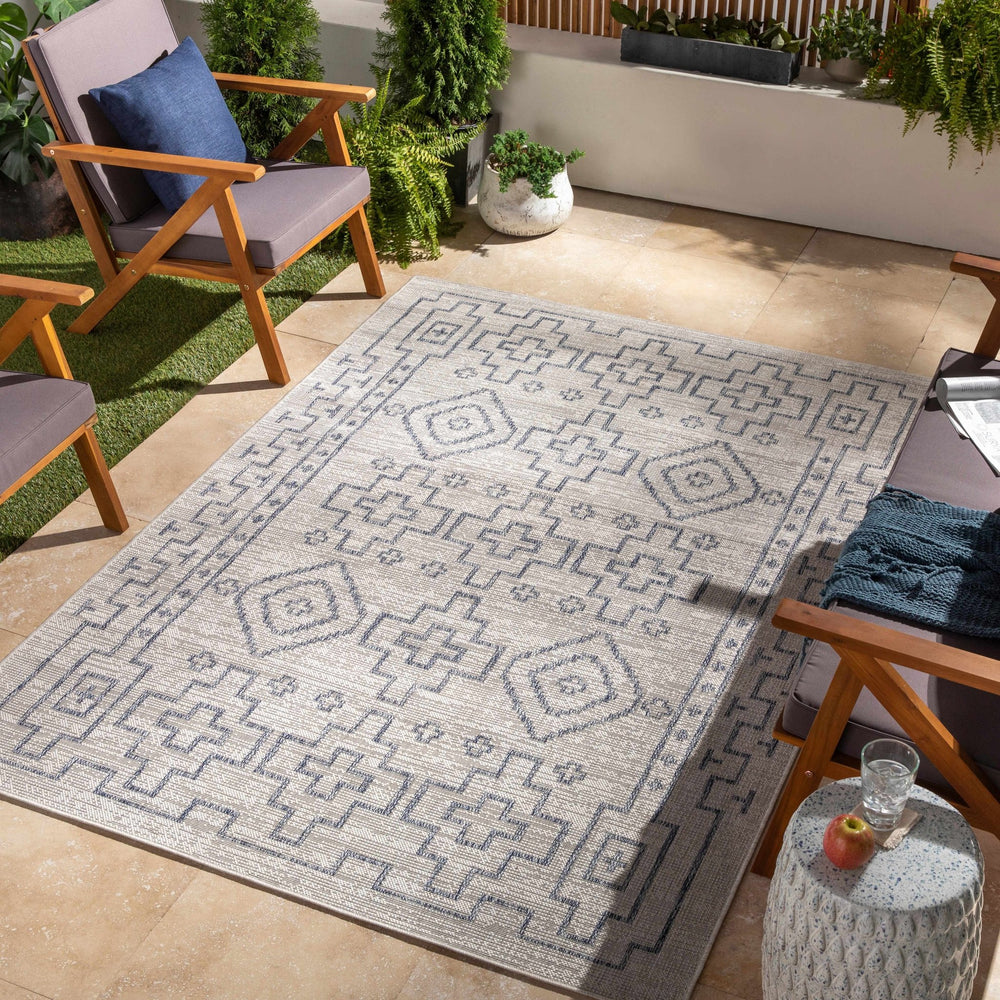 Fernway Contemporary Geometrical Ivory And Blue Rug - The Rug Decor