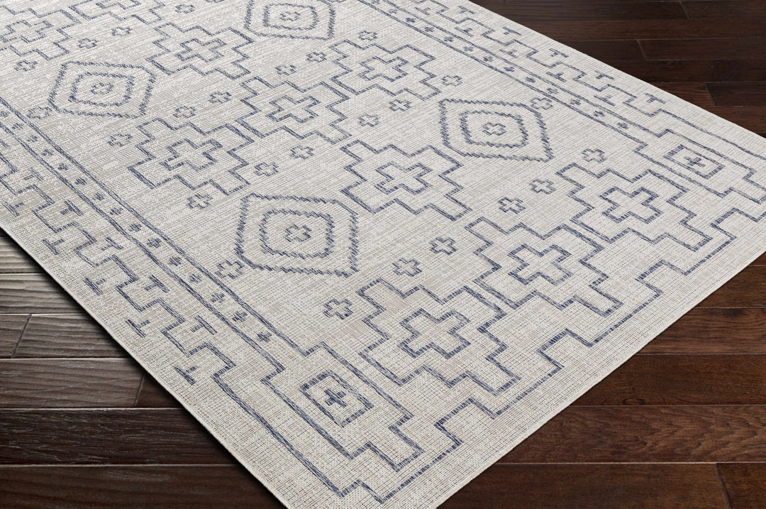 Fernway Contemporary Geometrical Ivory And Blue Rug - The Rug Decor