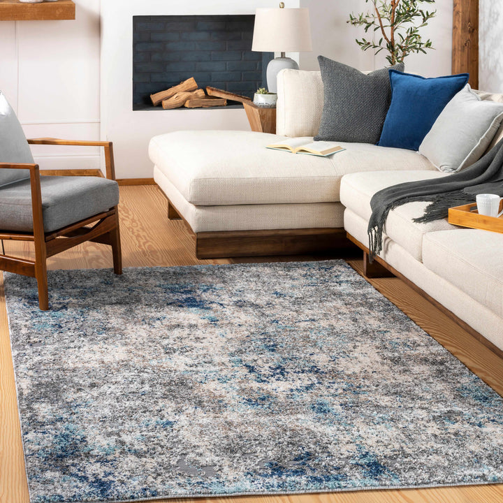Findochty Modern Abstract Design Gray And Blue Area Rug