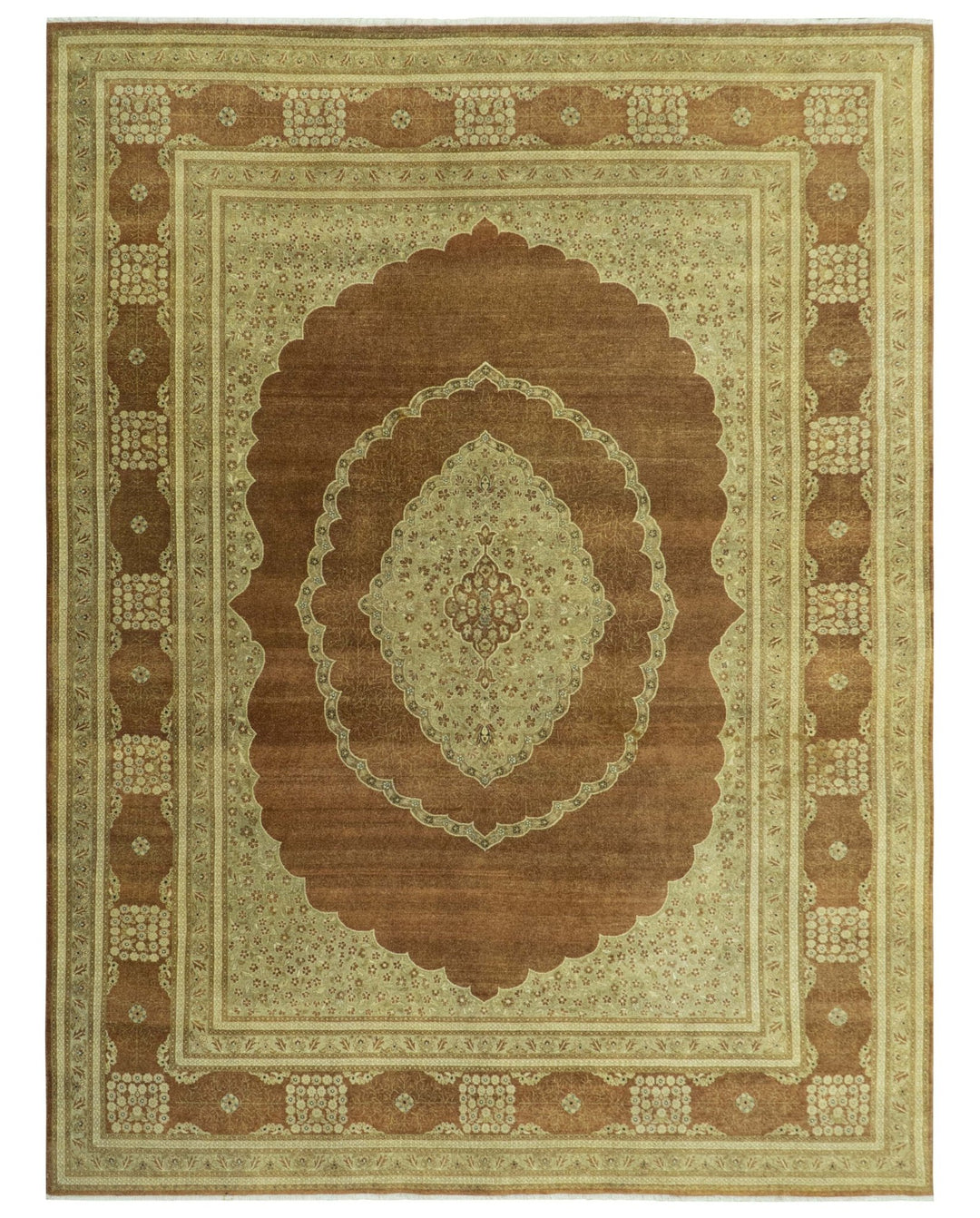 Fine Antique Knotted Traditional Tabriz Brown And Beige Wool Area Rug - The Rug Decor