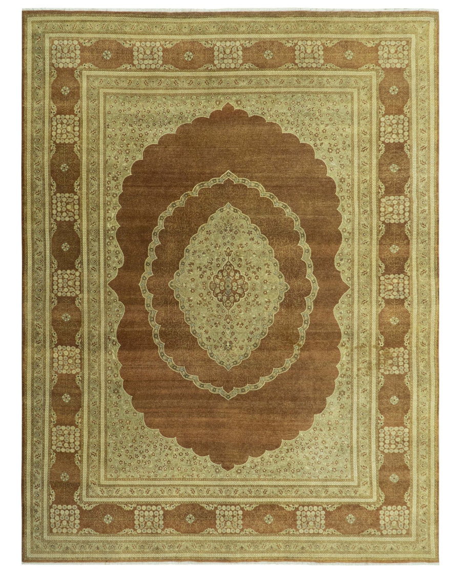 Fine Antique Knotted Traditional Tabriz Brown And Beige Wool Area Rug - The Rug Decor