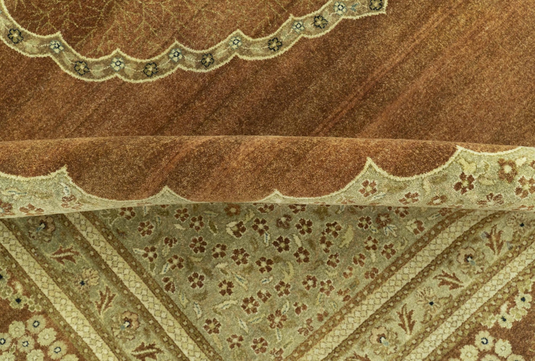 Fine Antique Knotted Traditional Tabriz Brown And Beige Wool Area Rug - The Rug Decor