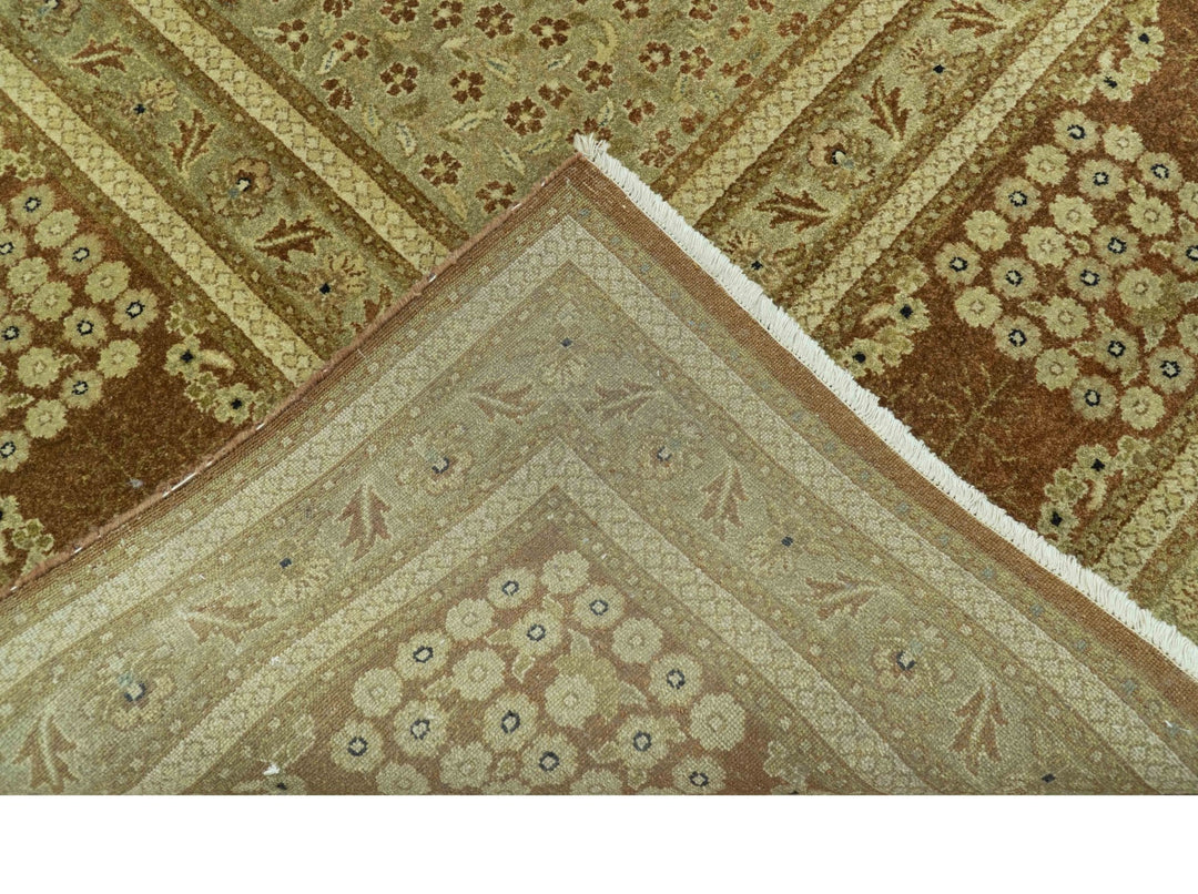 Fine Antique Knotted Traditional Tabriz Brown And Beige Wool Area Rug - The Rug Decor