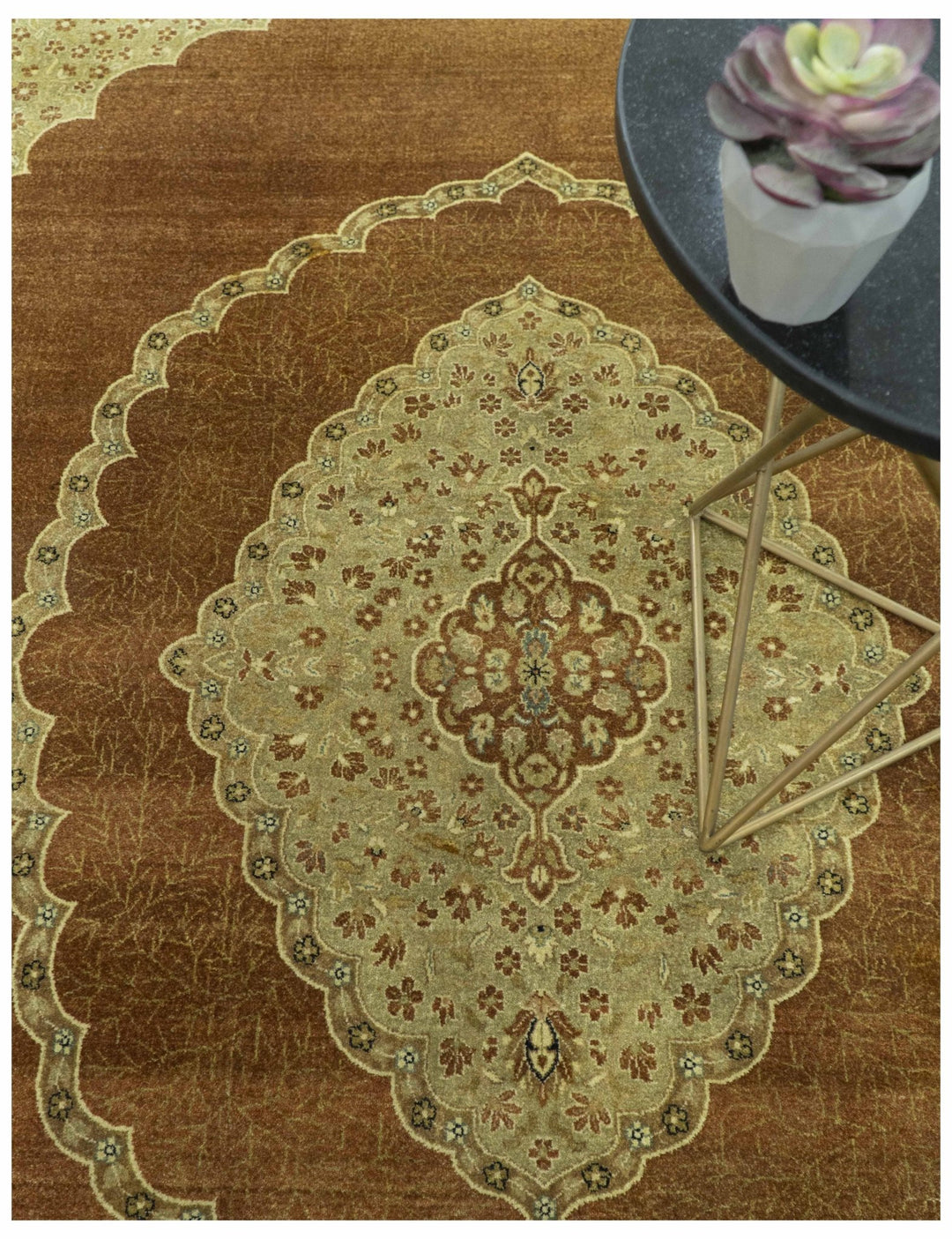 Fine Antique Knotted Traditional Tabriz Brown And Beige Wool Area Rug - The Rug Decor