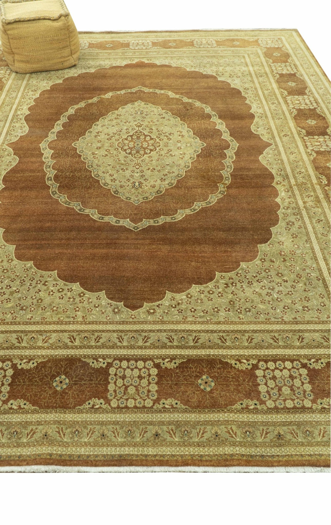 Fine Antique Knotted Traditional Tabriz Brown And Beige Wool Area Rug - The Rug Decor