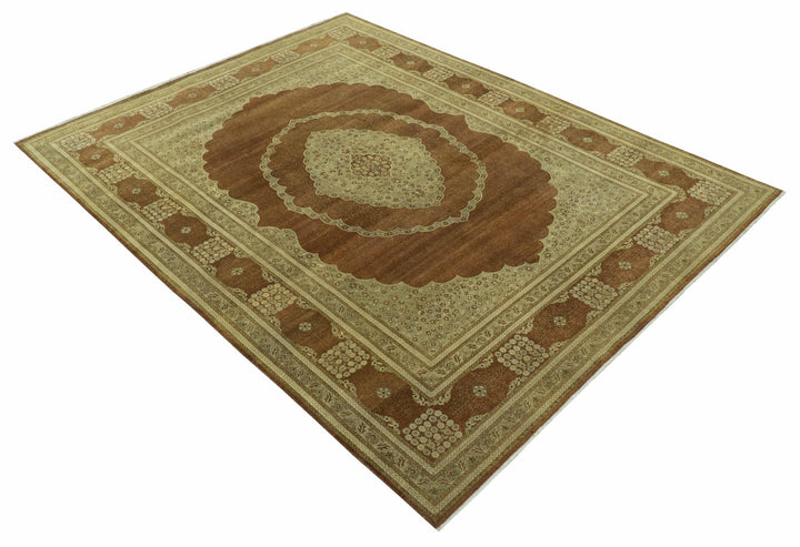 Fine Antique Knotted Traditional Tabriz Brown And Beige Wool Area Rug - The Rug Decor