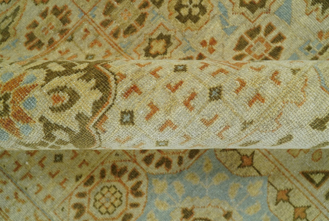 Fine Blue And Beige Traditional Mamluk Design Hand Knotted 8x10 Wool Area Rug - The Rug Decor