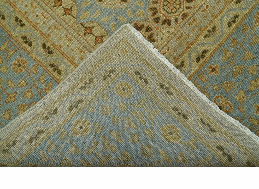 Fine Blue And Beige Traditional Mamluk Design Hand Knotted 8x10 Wool Area Rug - The Rug Decor