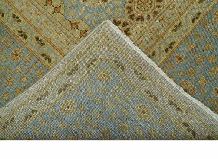 Fine Blue And Beige Traditional Mamluk Design Hand Knotted 8x10 Wool Area Rug - The Rug Decor