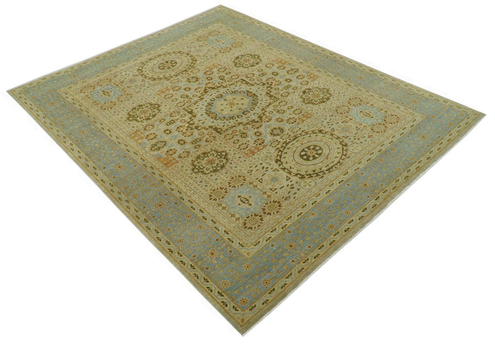 Fine Blue And Beige Traditional Mamluk Design Hand Knotted 8x10 Wool Area Rug - The Rug Decor